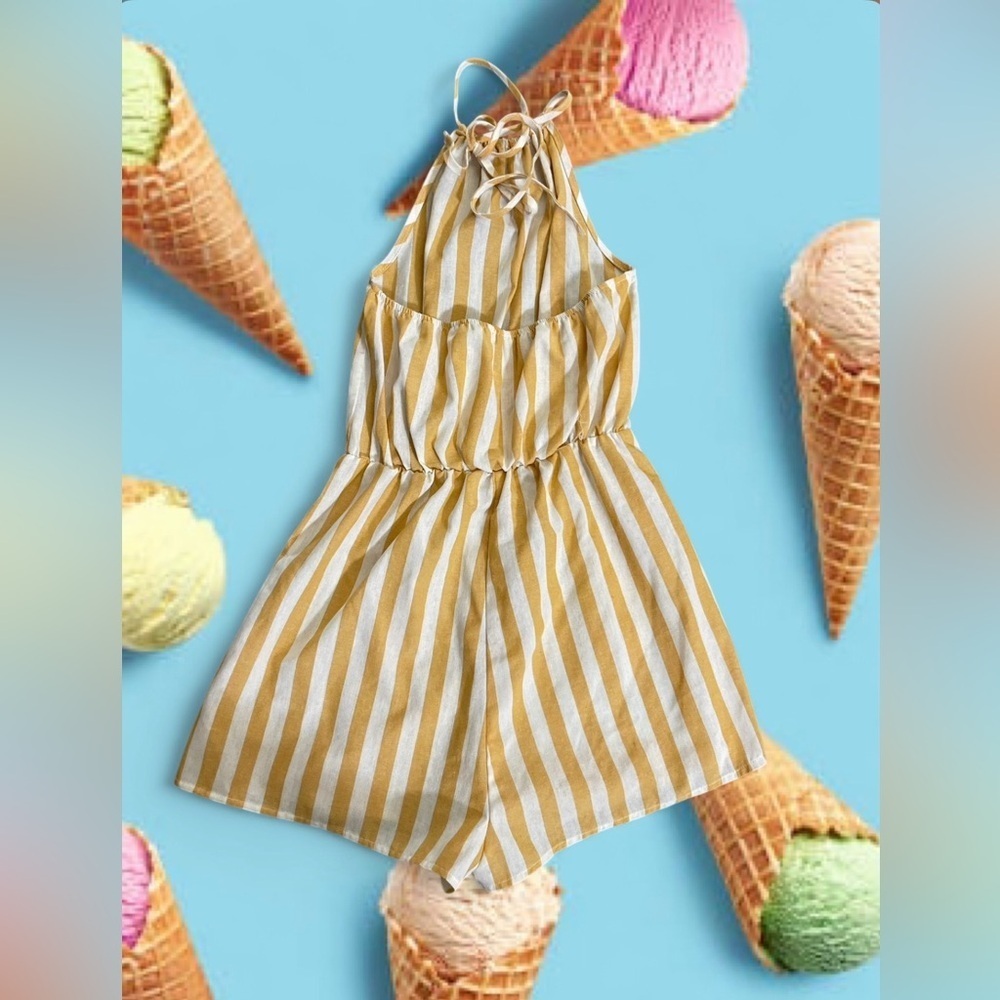 Yellow Striped Backless Romper - Picture 2 of 8